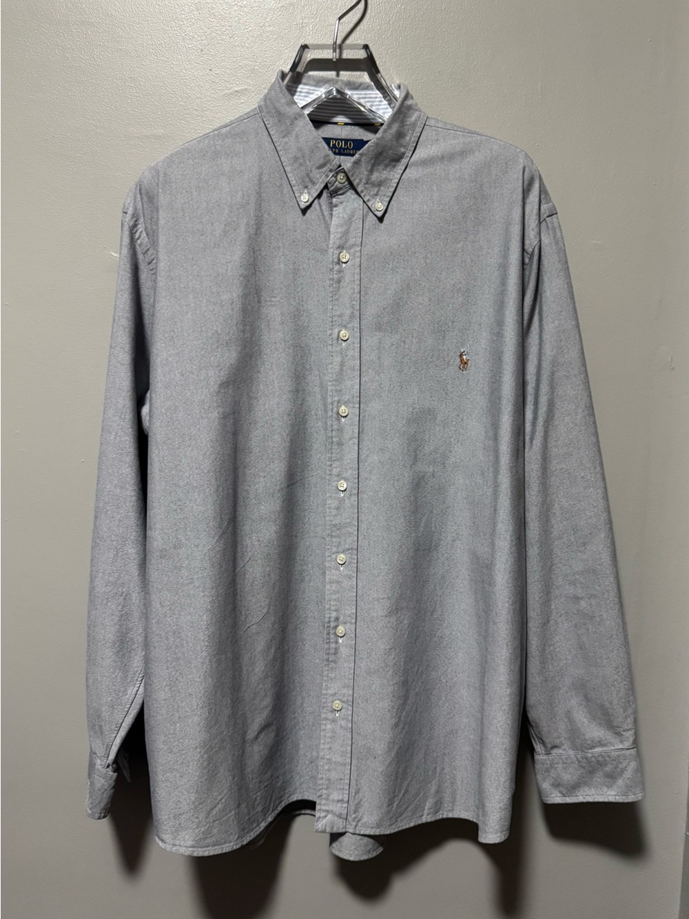 Polo Ralph Lauren Oxford Shirt Men 2XB Big & Tall Gray Striped Cuffs Pony